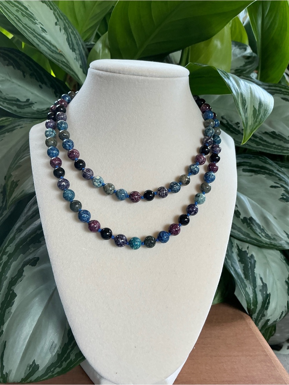 Beautiful Multicolor Strand Crackle Glass Hand Knotted Beaded Necklace